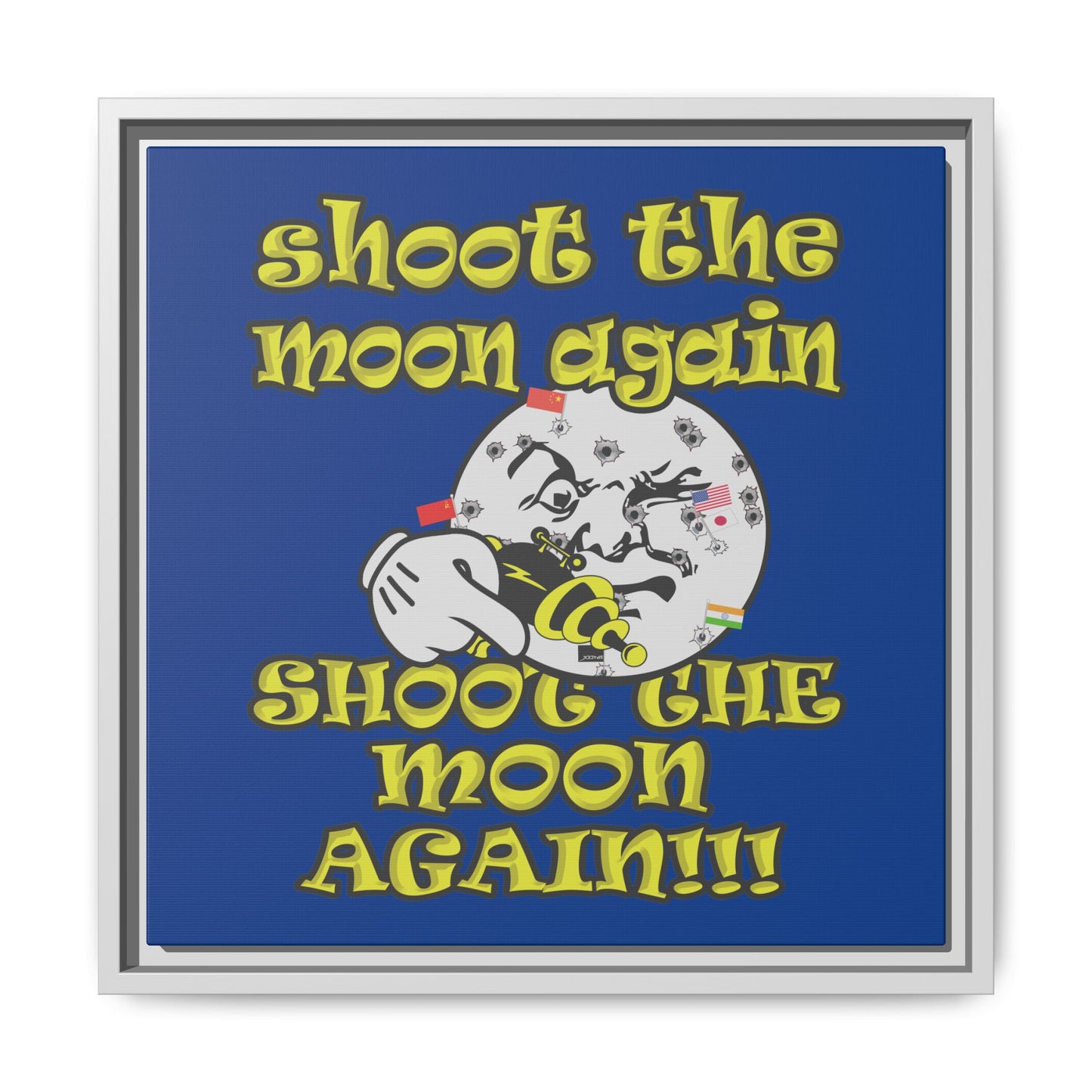 shoot the moon again - framed canvas art (dark blue)