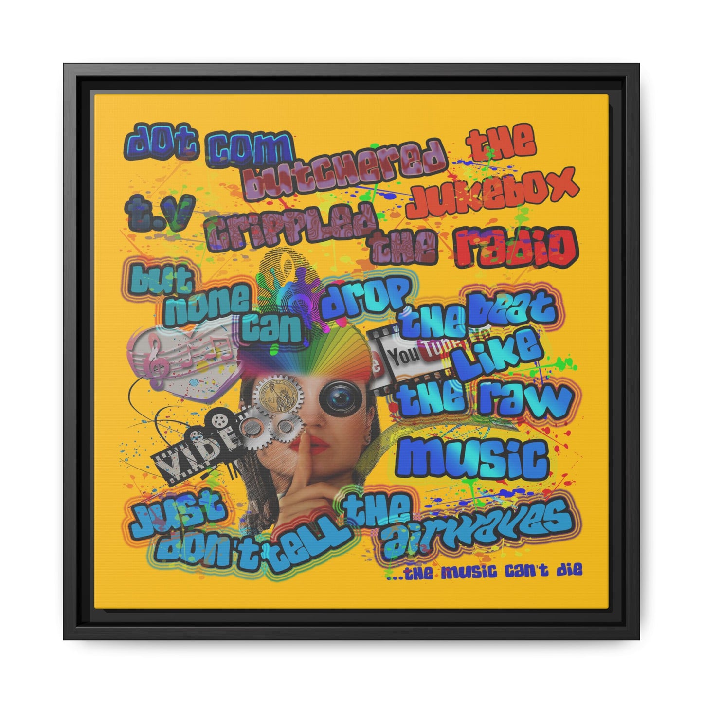 drop the beat - framed canvas art (yellow)