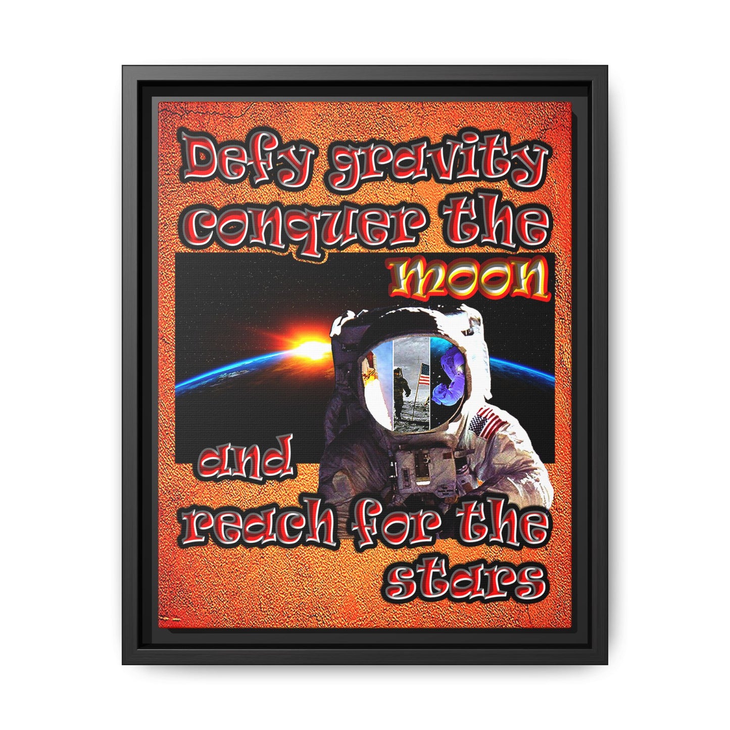 defy conquer reach - framed canvas art (burnt orange)