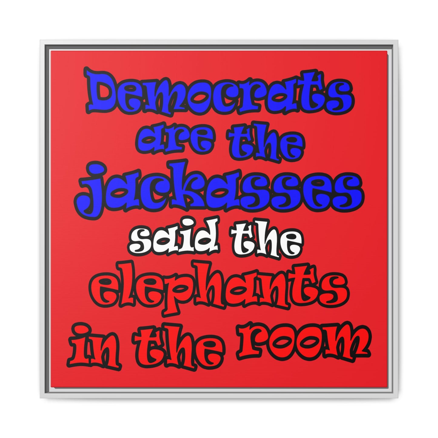 donkeys and elephants - framed canvas art (red)