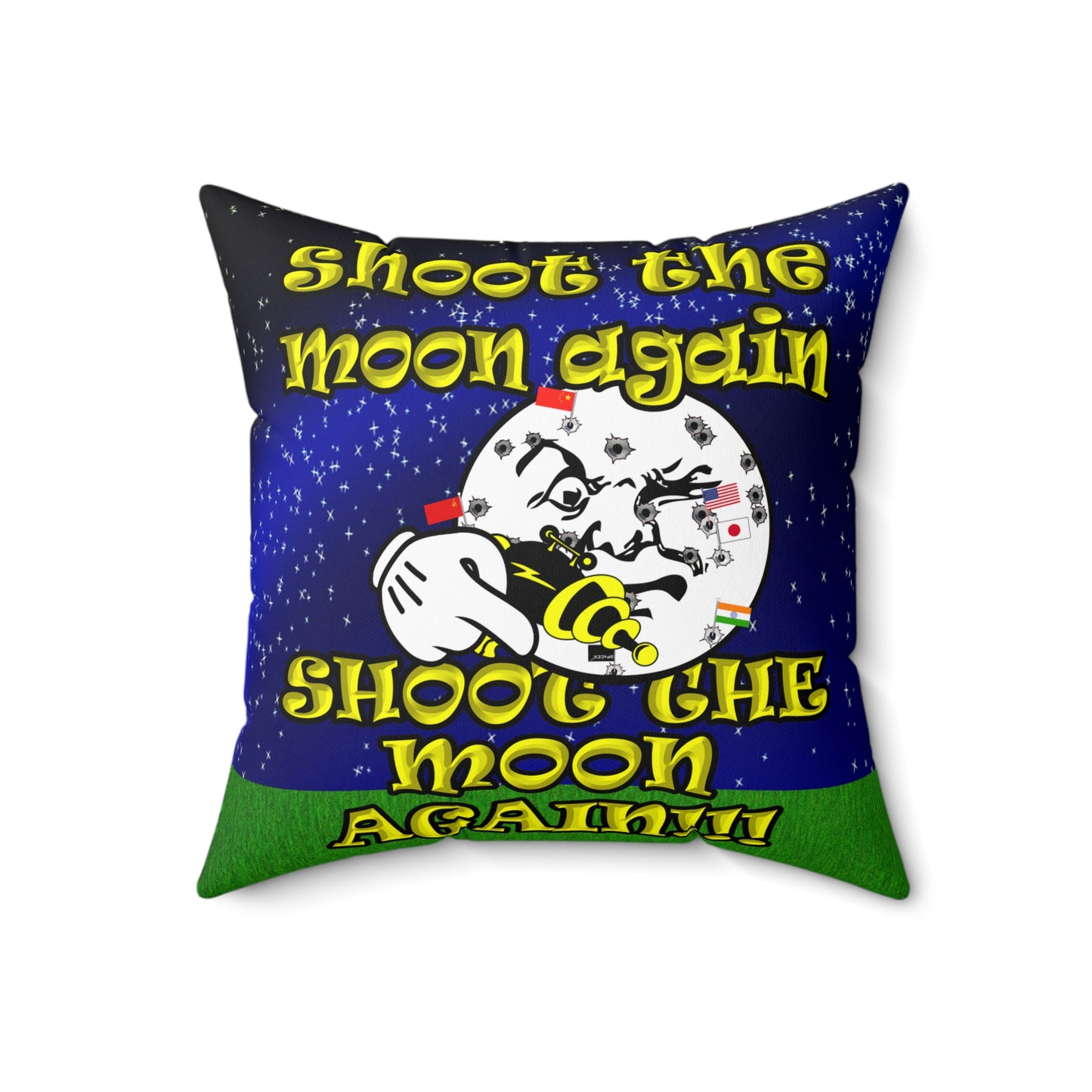 shoot the moon again - Spun Polyester Square Pillow - ('snoops' background)