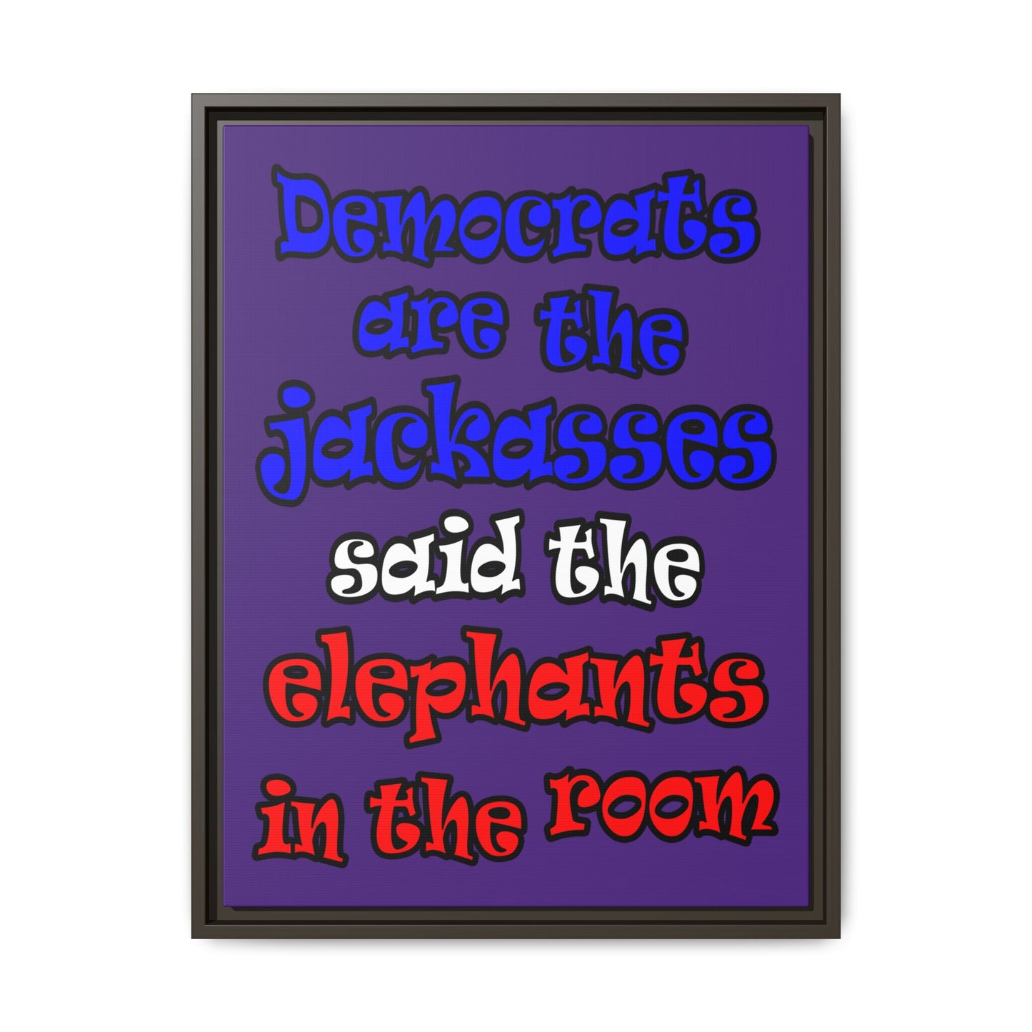 donkeys and elephants - framed canvas art (purple)