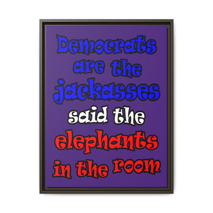 donkeys and elephants - framed canvas art (purple)