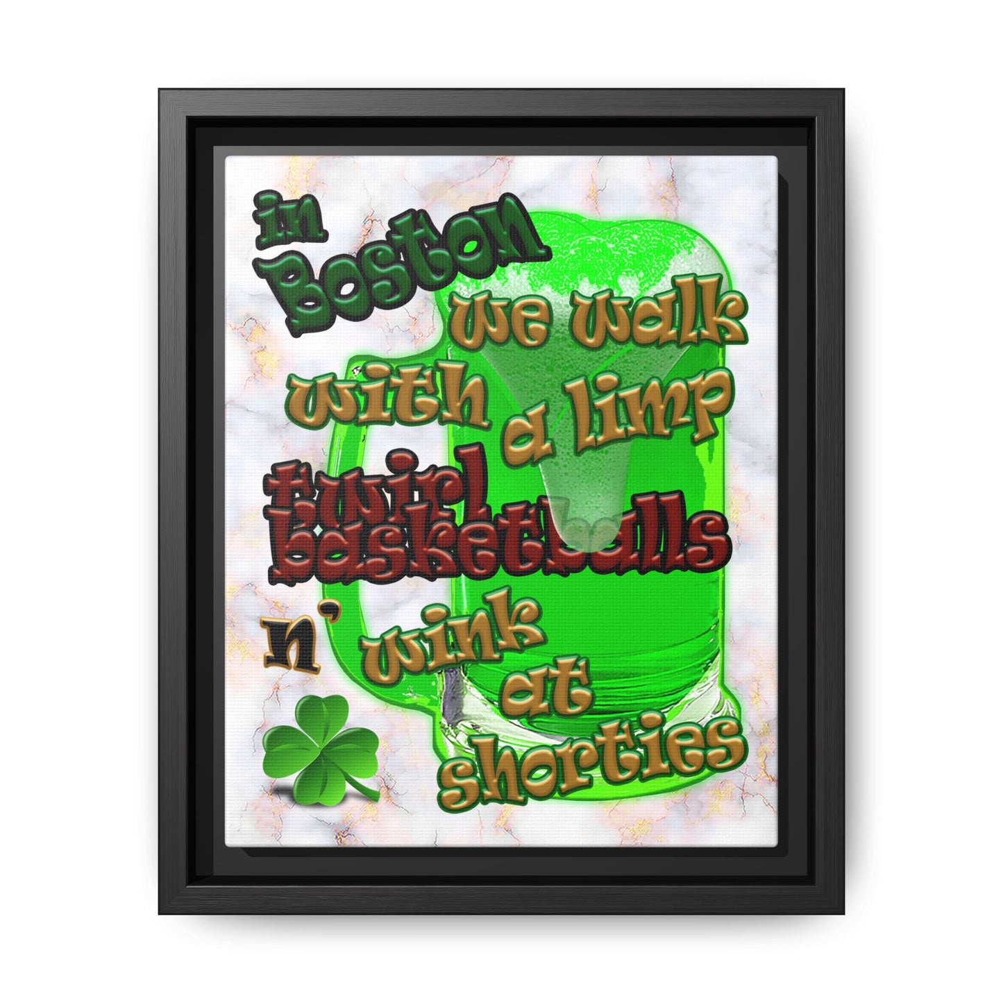 celtics logo - framed canvas art (white marble)