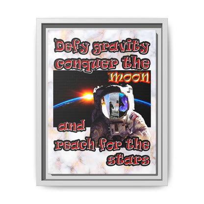 defy conquer reach - framed canvas art (white marble)