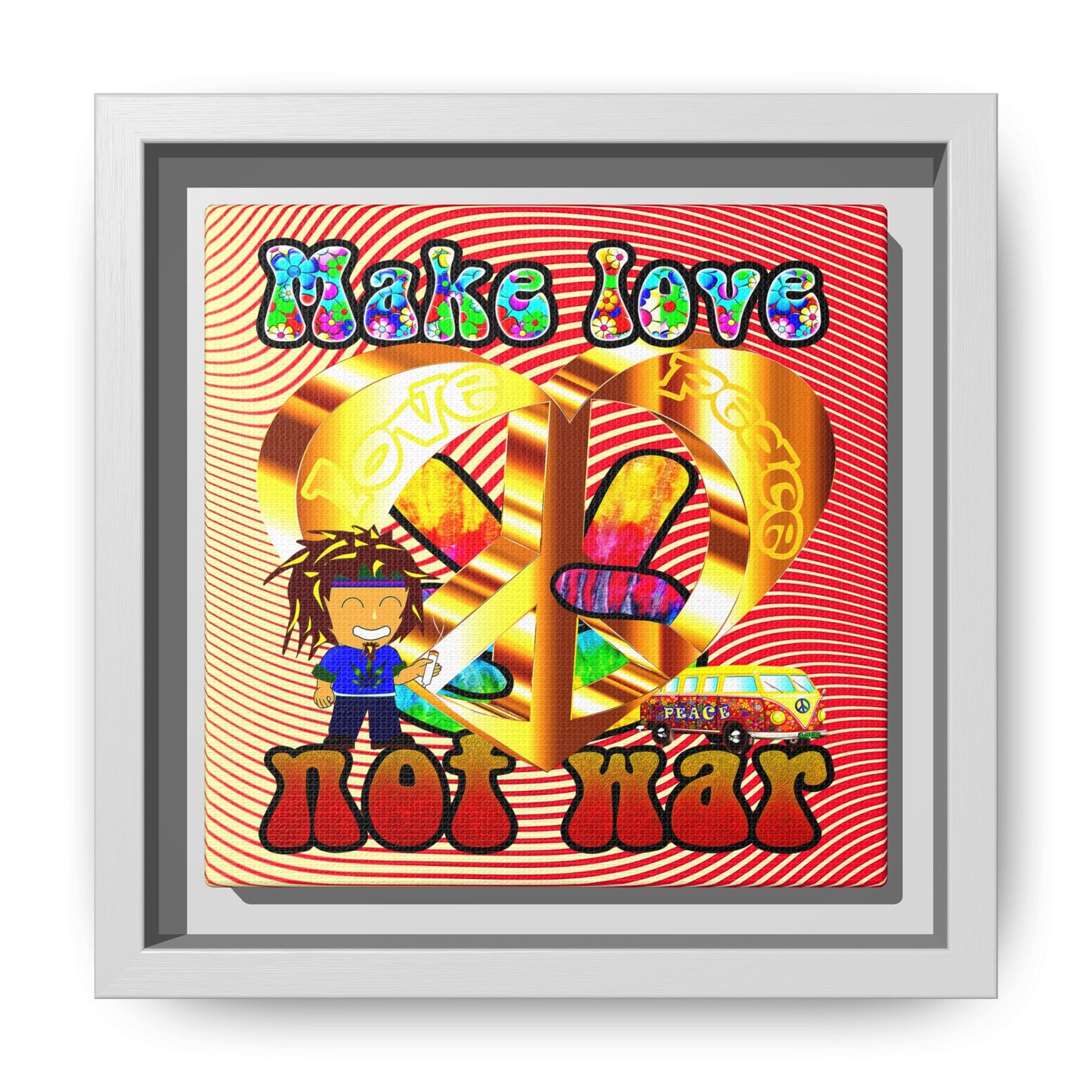 love peace - framed canvas art (yellow-orange wave)