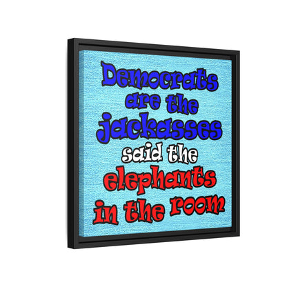 donkeys and elephants - framed canvas art (faded blue)
