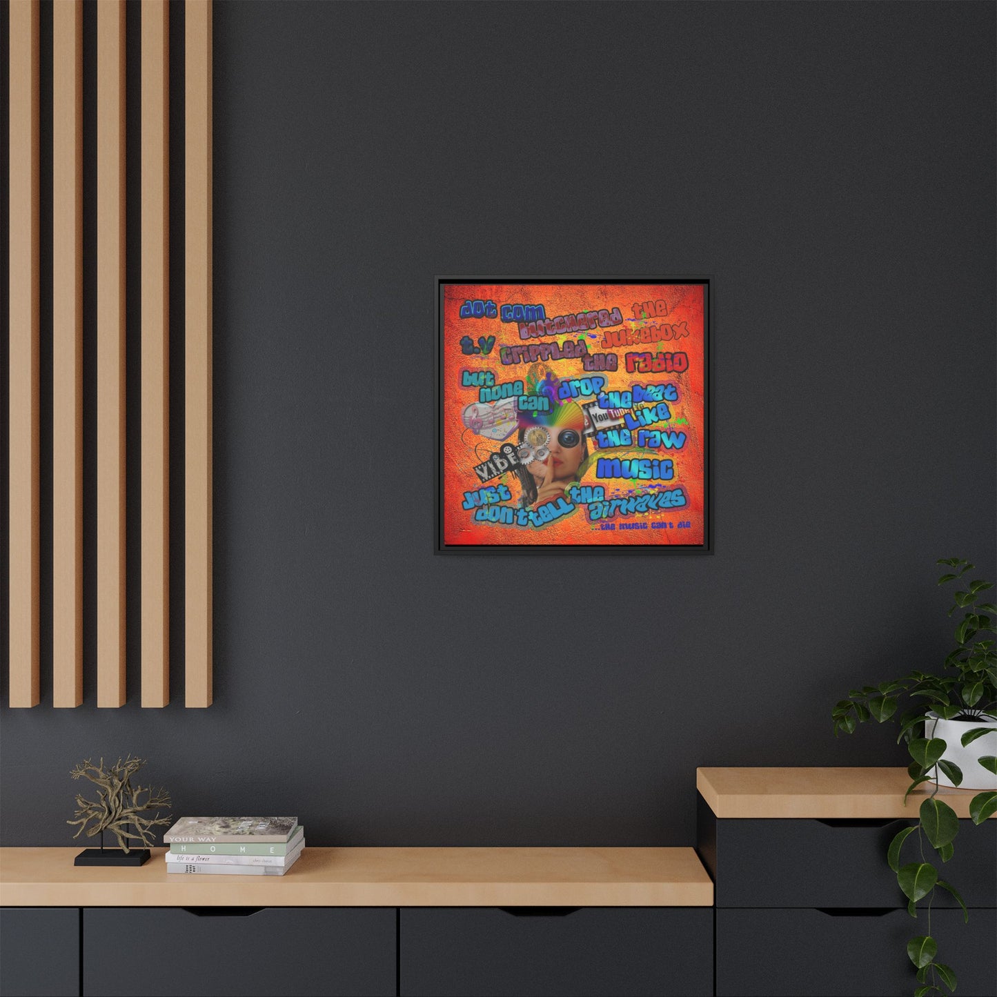 drop the beat - framed canvas art (burnt orange)