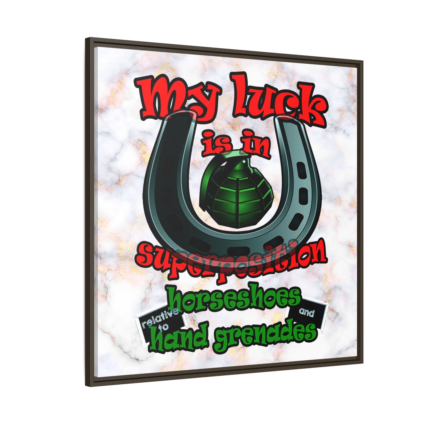 my luck - framed canvas art (white marble)