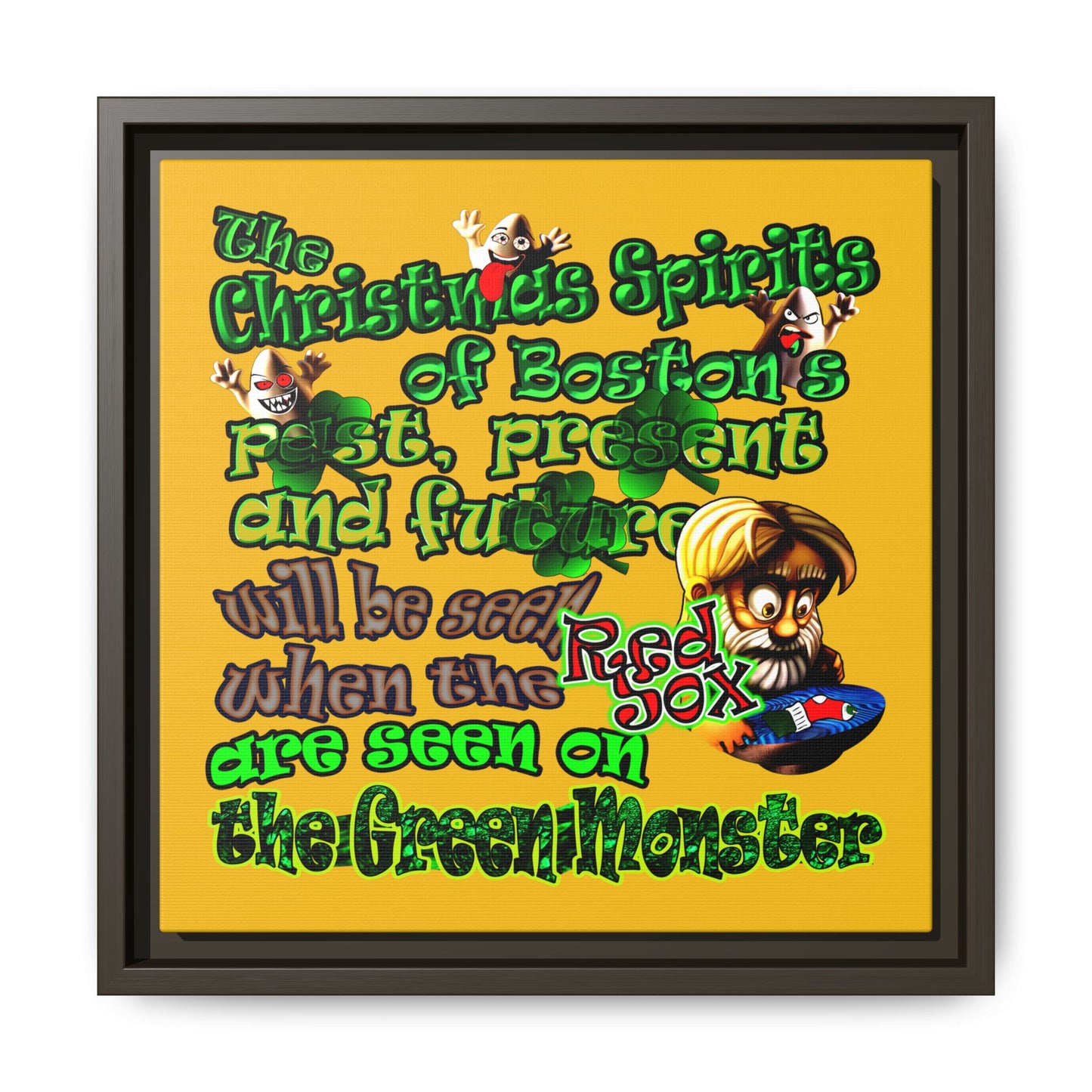 christmas spirits of boston - framed canvas art (yellow)