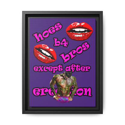 hoes b4 bros - framed canvas art (purple)