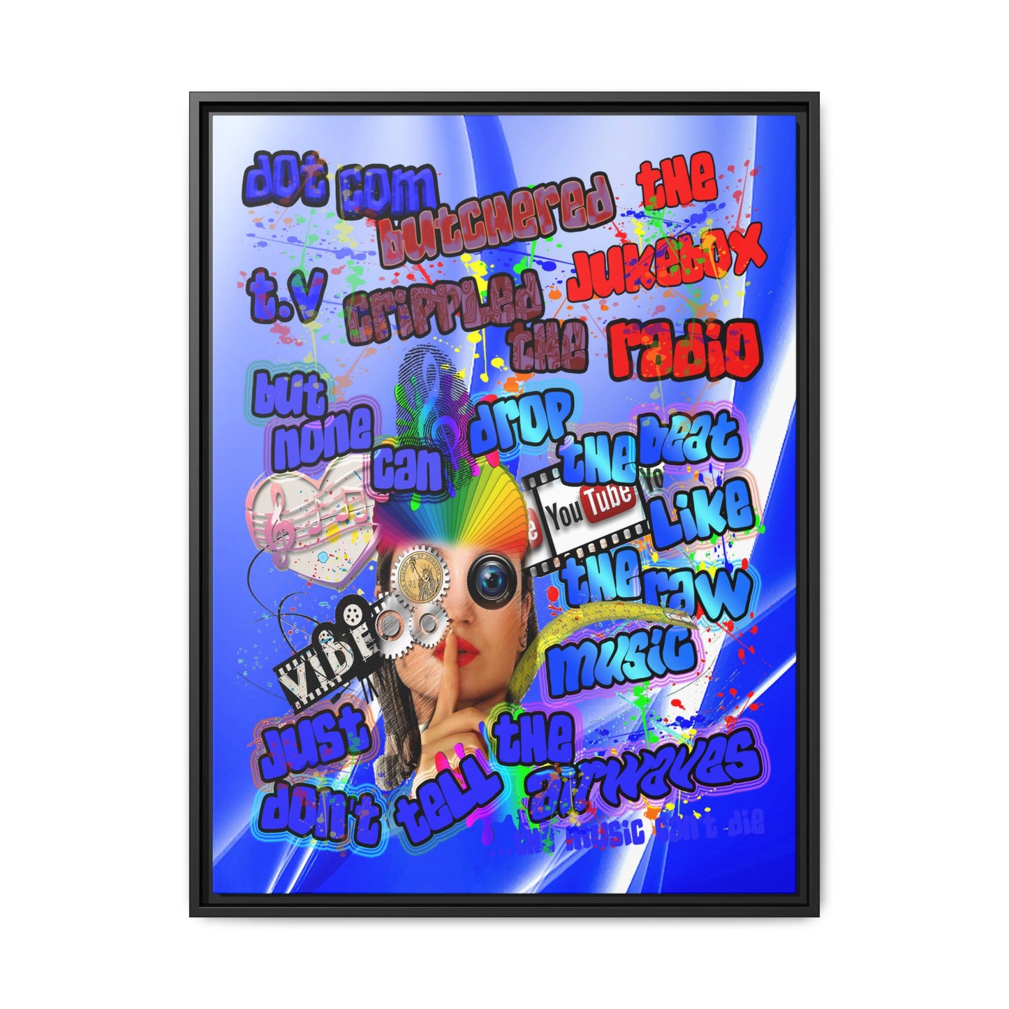 drop the beat - framed canvas art (blue-white wave)