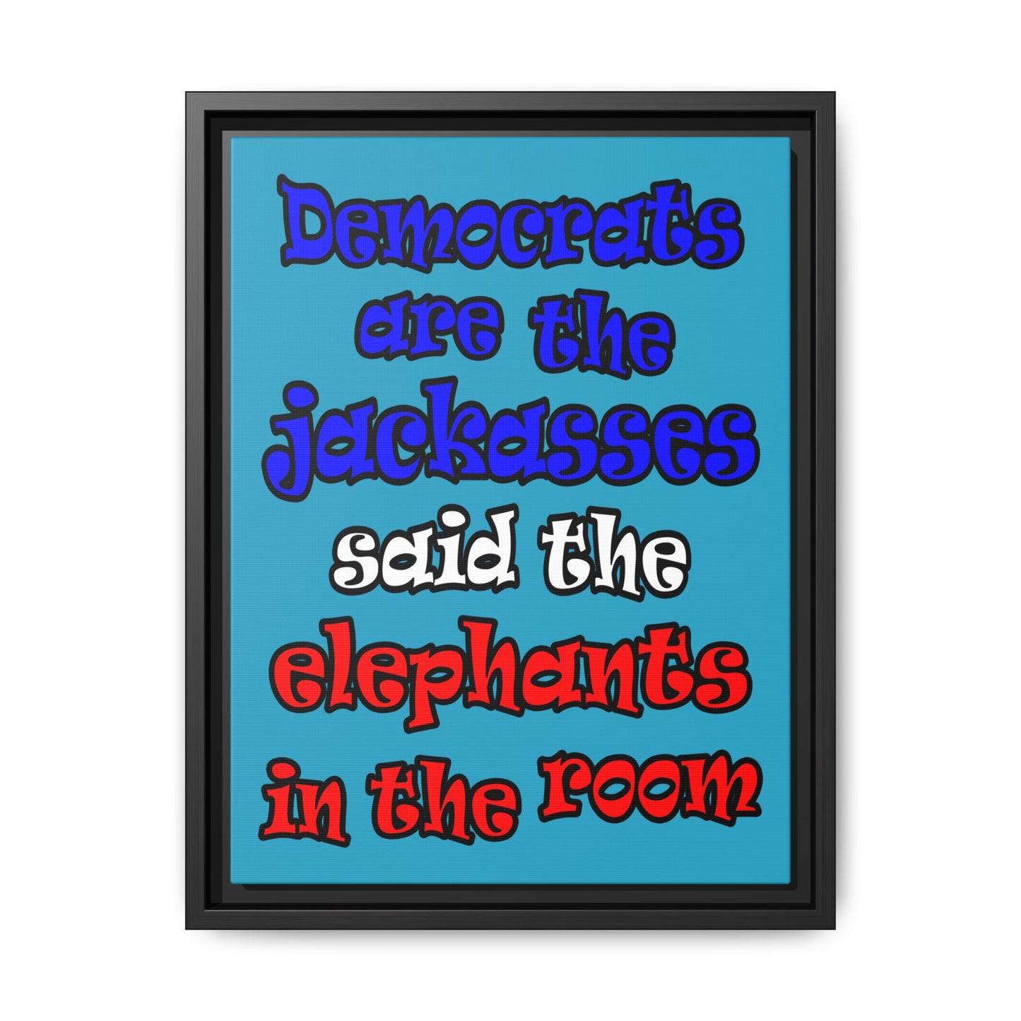 donkeys and elephants - framed canvas art (turquoise)