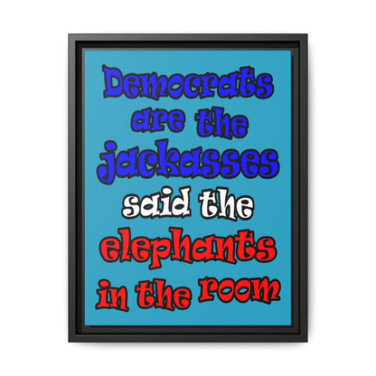 donkeys and elephants - framed canvas art (turquoise)