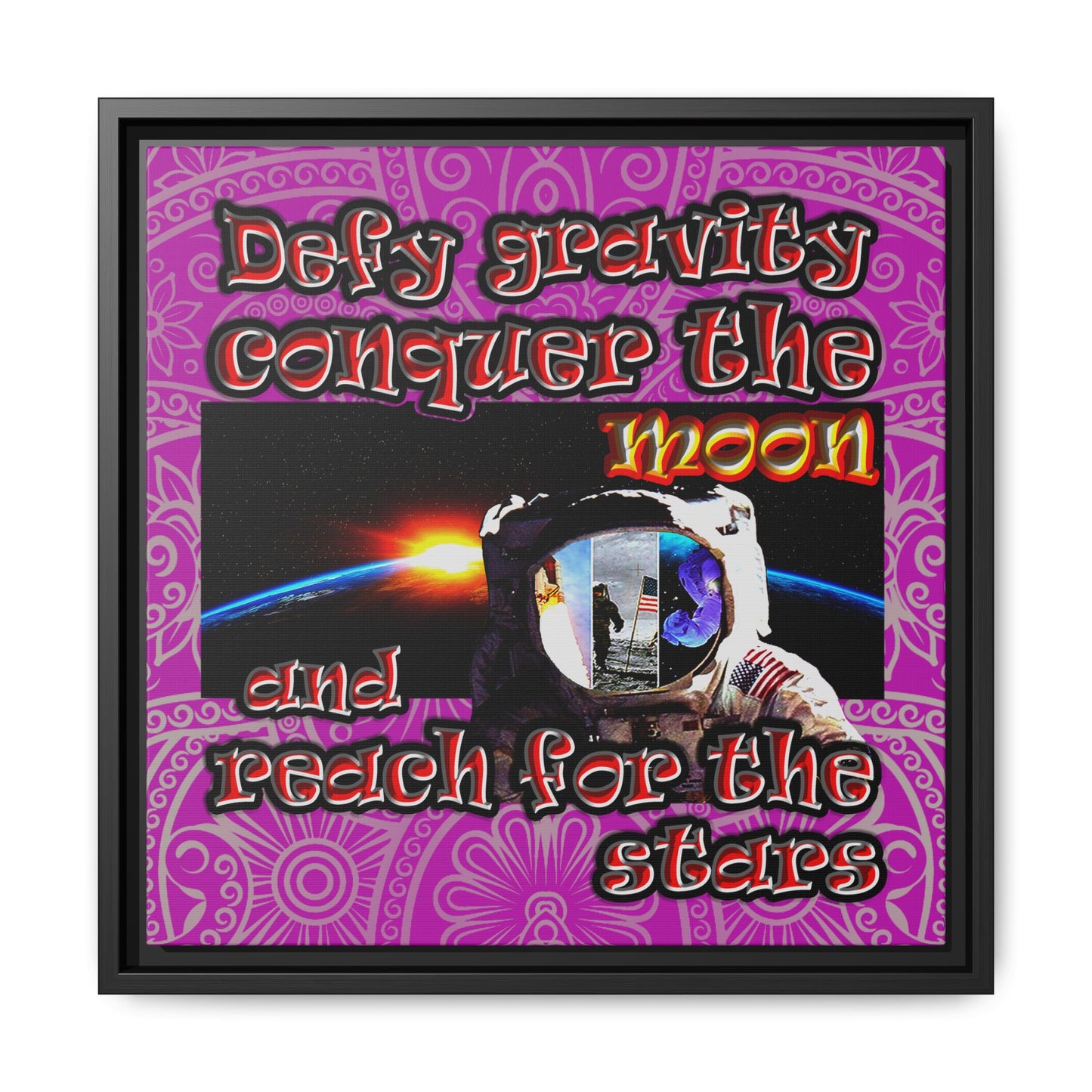 defy conquer reach - framed canvas art (pink swirl)