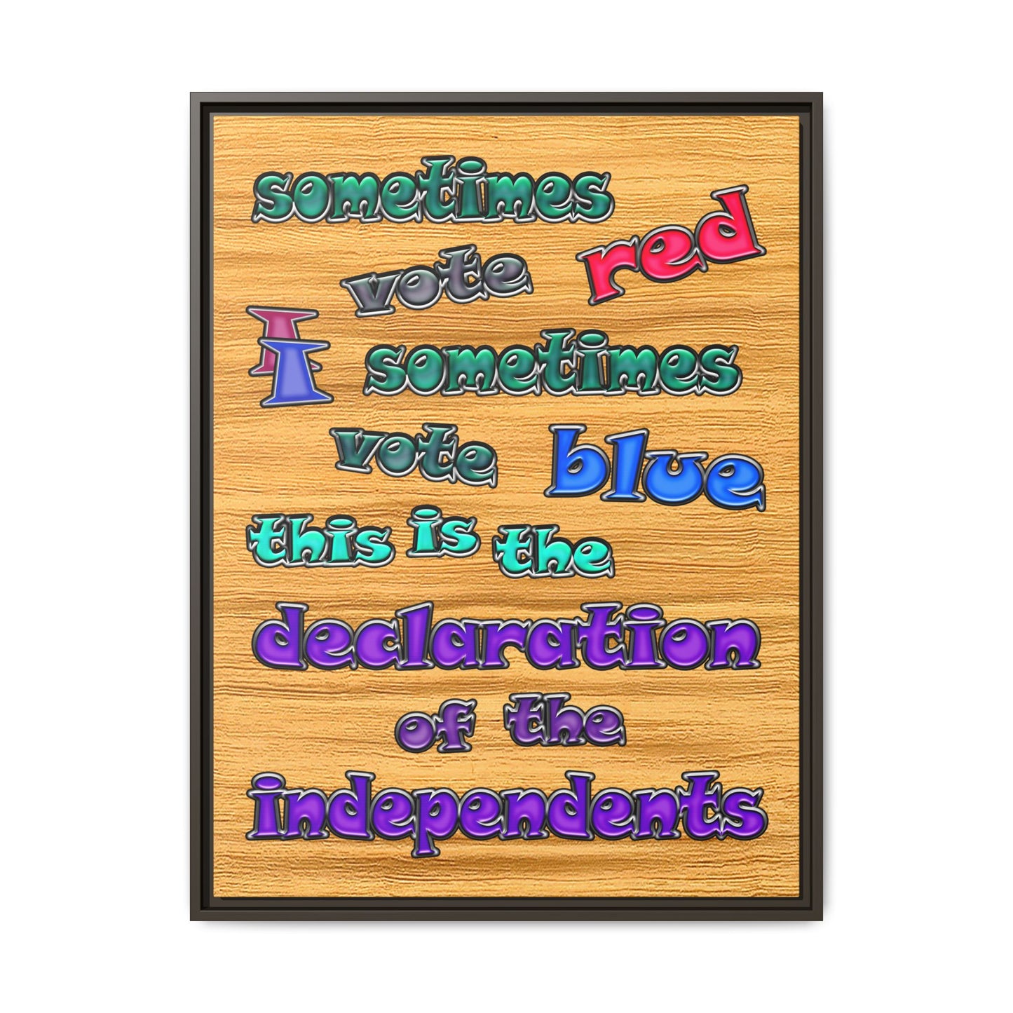 declaration of the independents - framed canvas art (butterscotch wood finish)