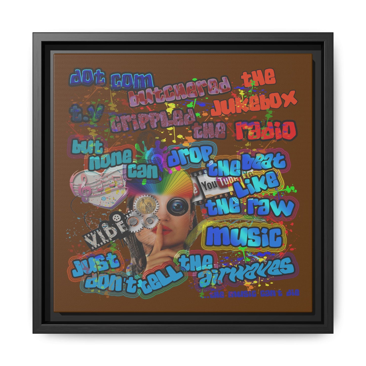 drop the beat - framed canvas art (brown)