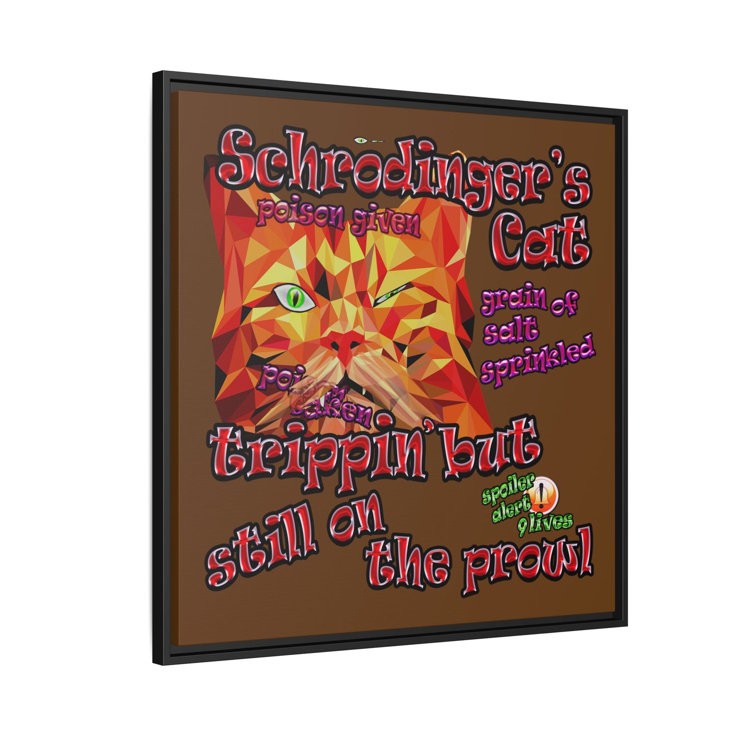 schrodinger's cat - framed canvas art (brown)