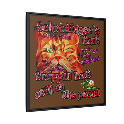schrodinger's cat - framed canvas art (brown)