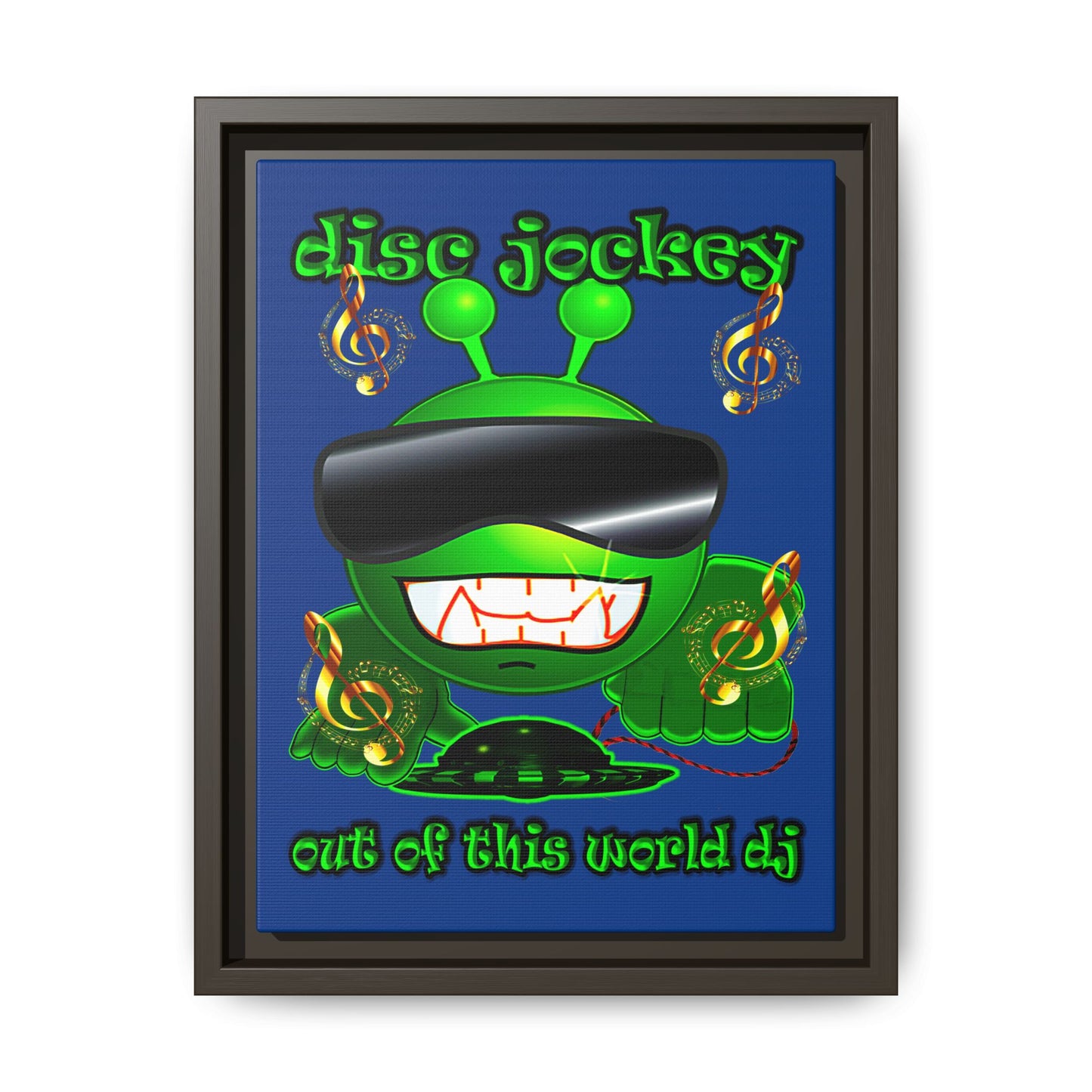 disc jockey - framed canvas art (dark blue)