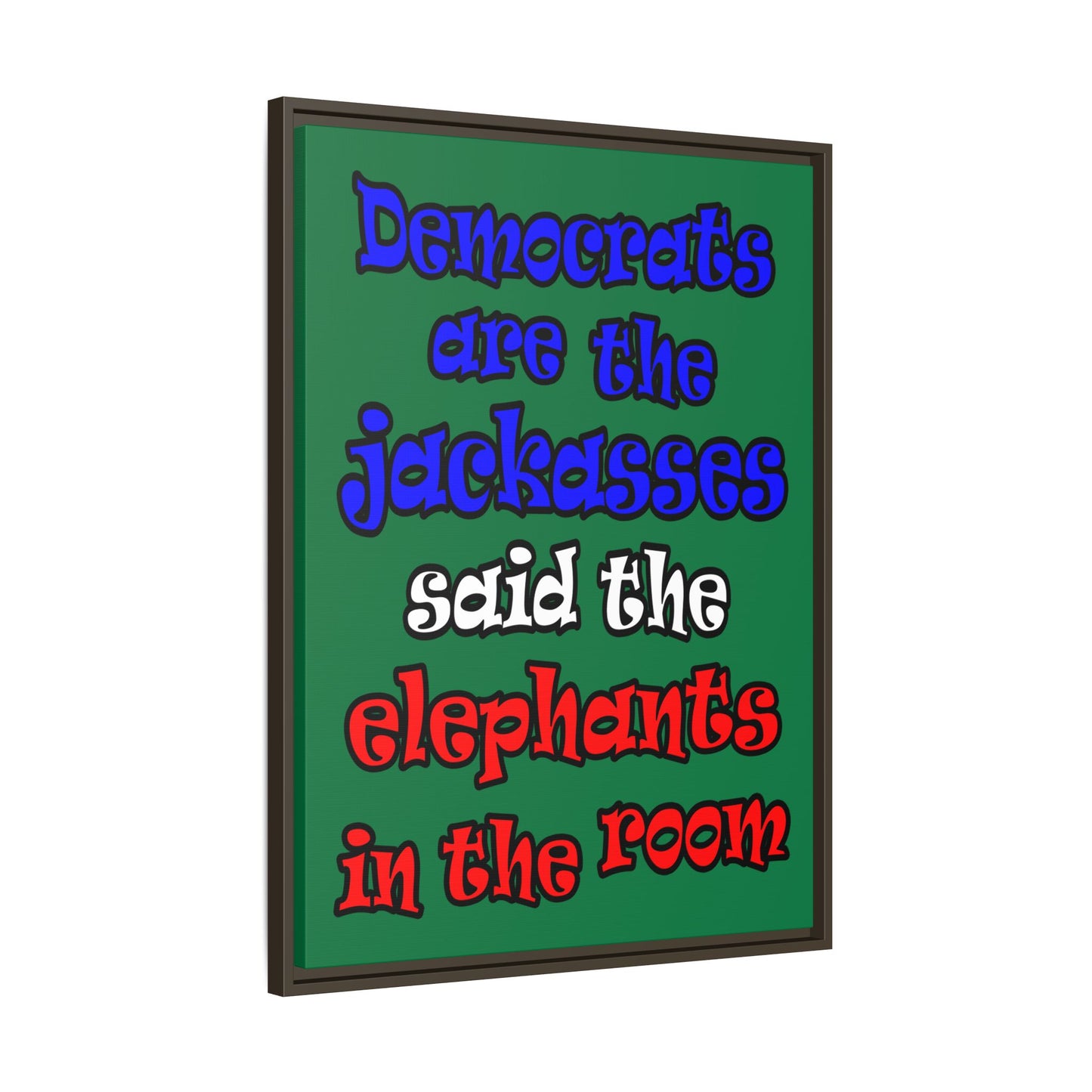 donkeys and elephants - framed canvas art (dark green)