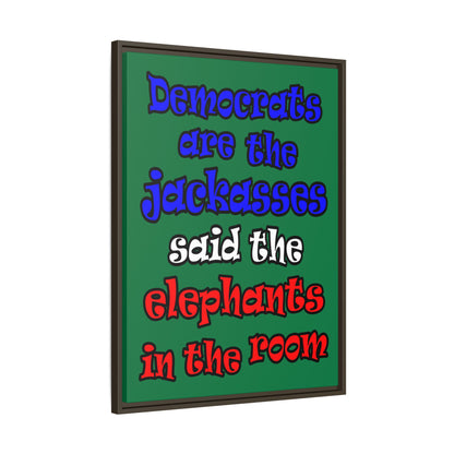 donkeys and elephants - framed canvas art (dark green)