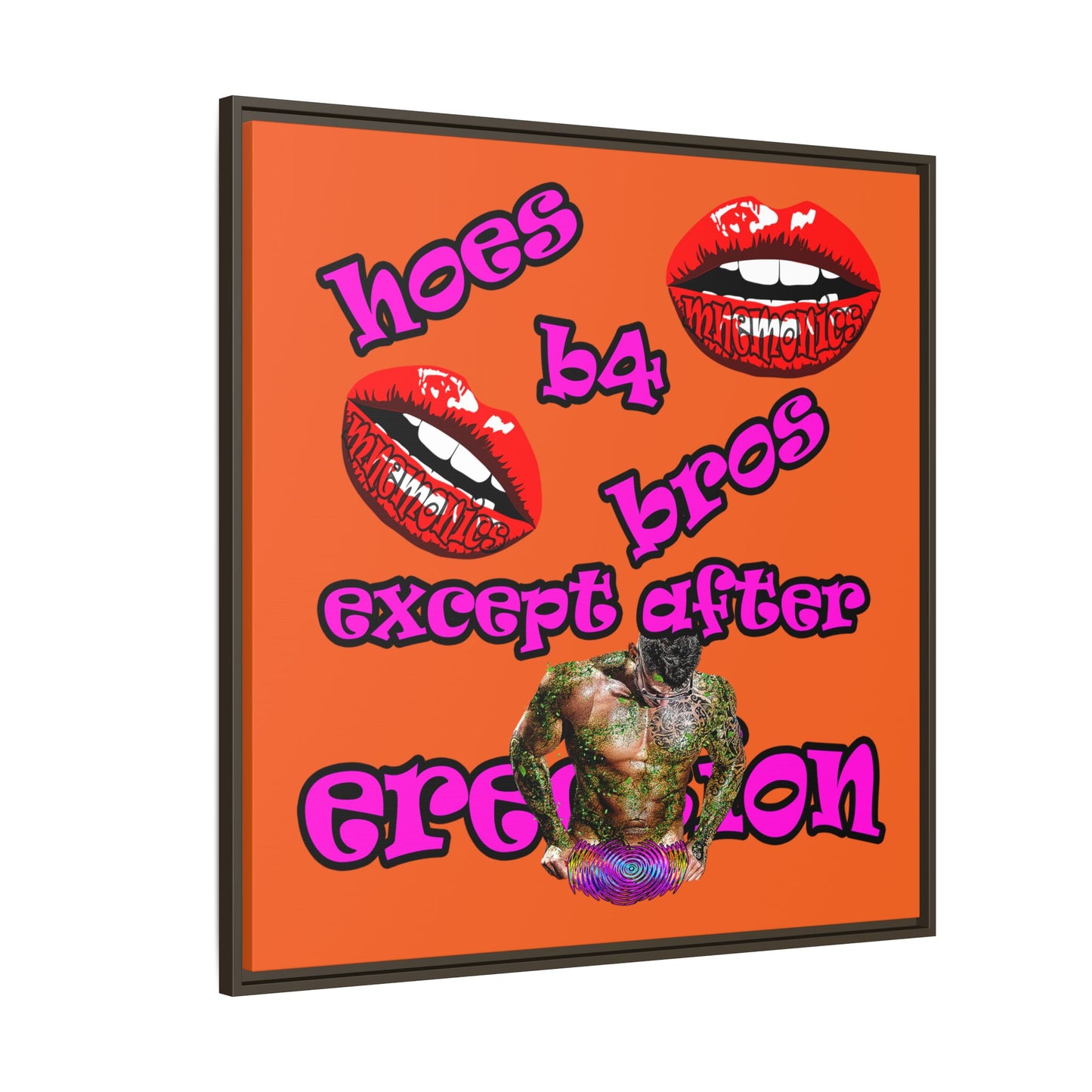 hoes b4 bros - framed canvas art (orange)