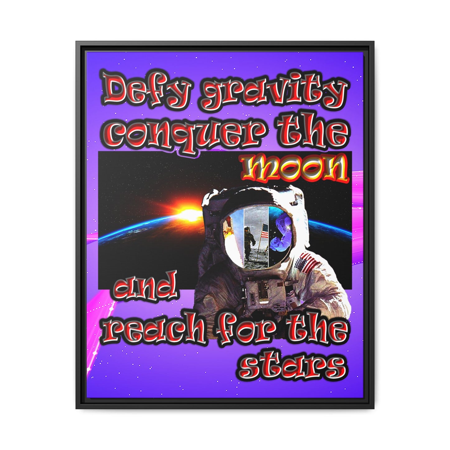 defy conquer reach - framed canvas art (purple-pink wave)