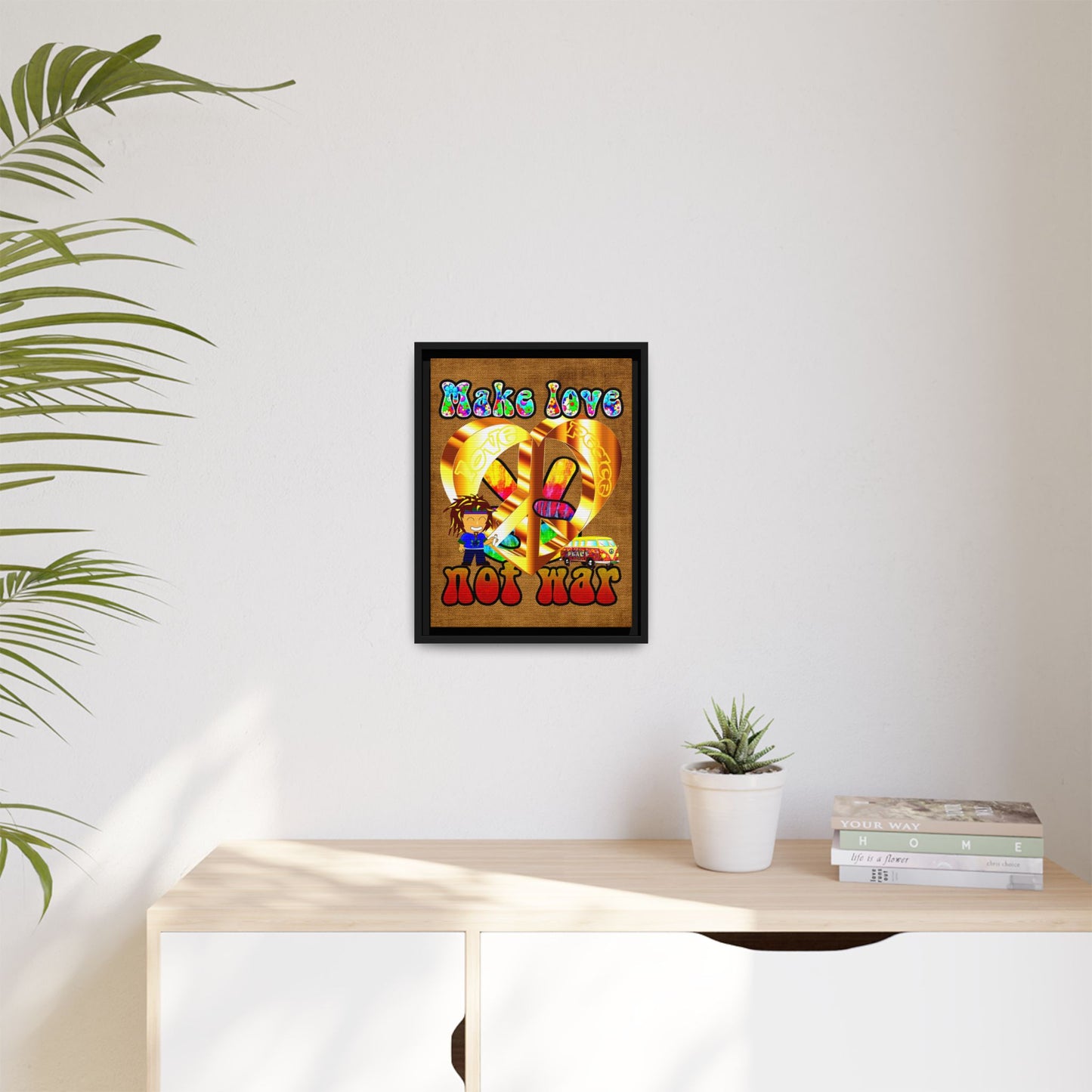 love peace - framed canvas art (brown papyrus)