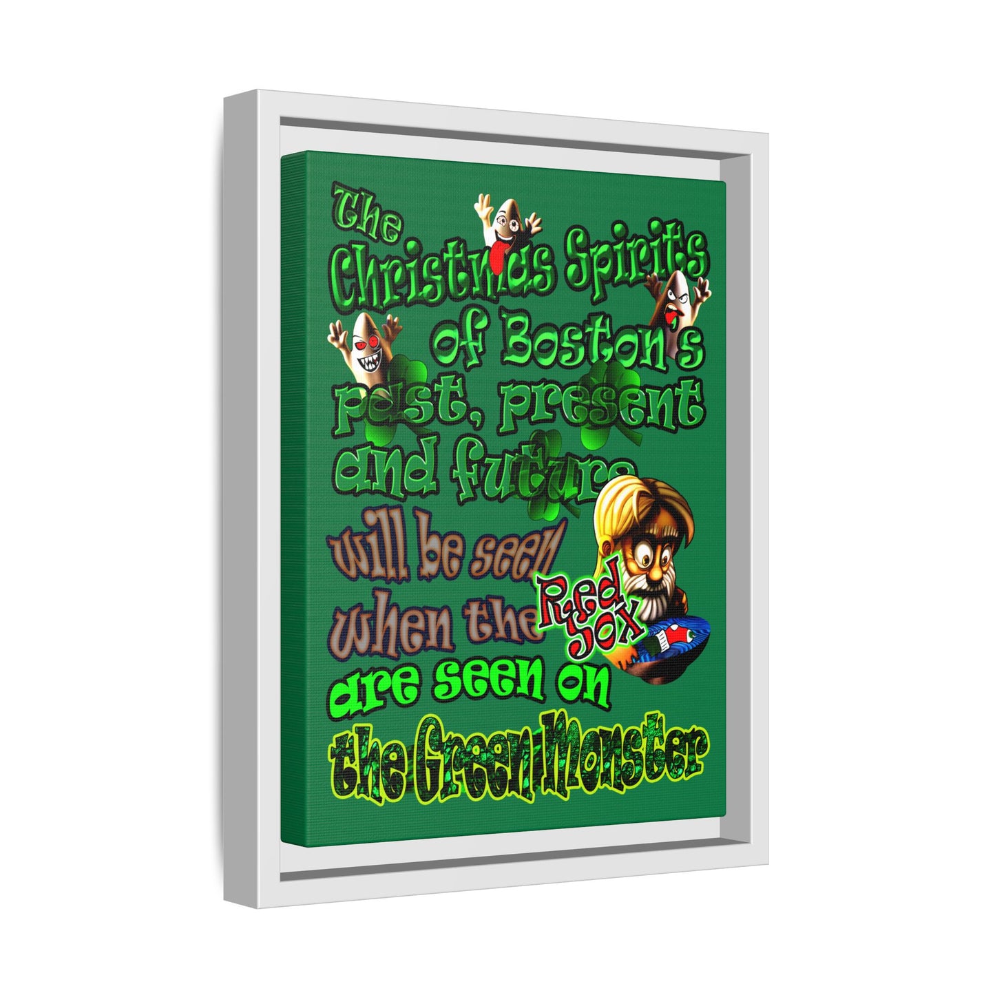 christmas spirits of boston - framed canvas art (dark green)