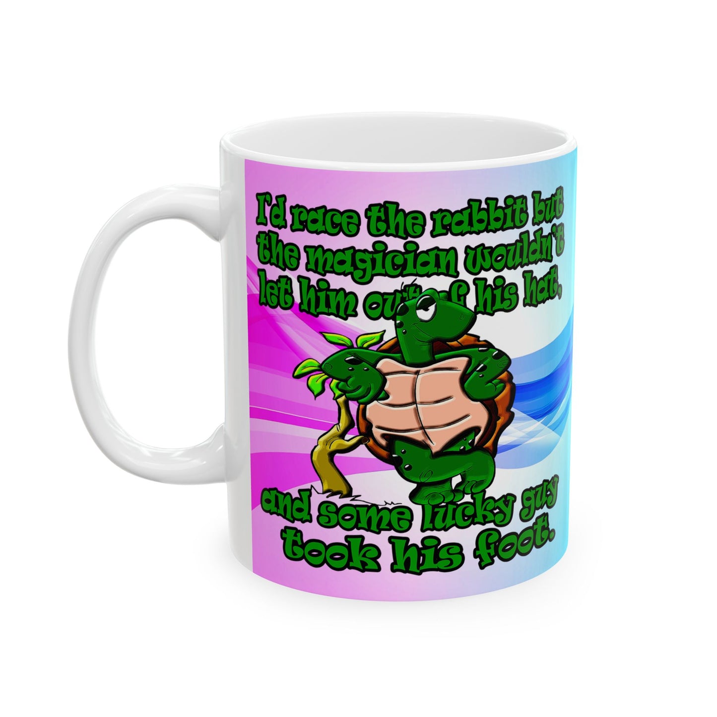 turtle race - White Mug (light blue-pink wave)