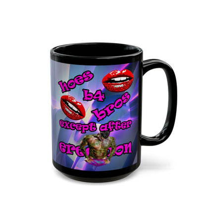 hoes b4 bros - Black Mug (grey-pink wave)