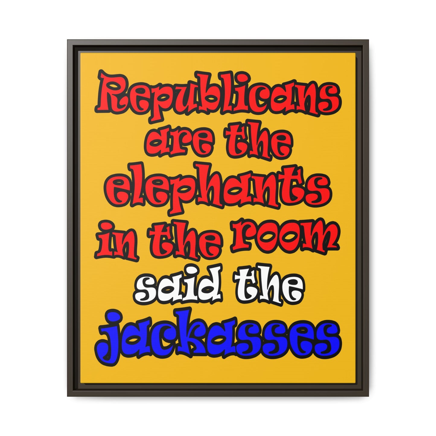 donkeys and elephants - framed canvas art (yellow)