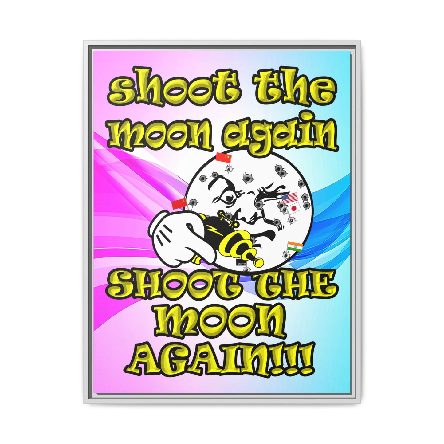 shoot the moon again - framed canvas art (light blue-pink wave)