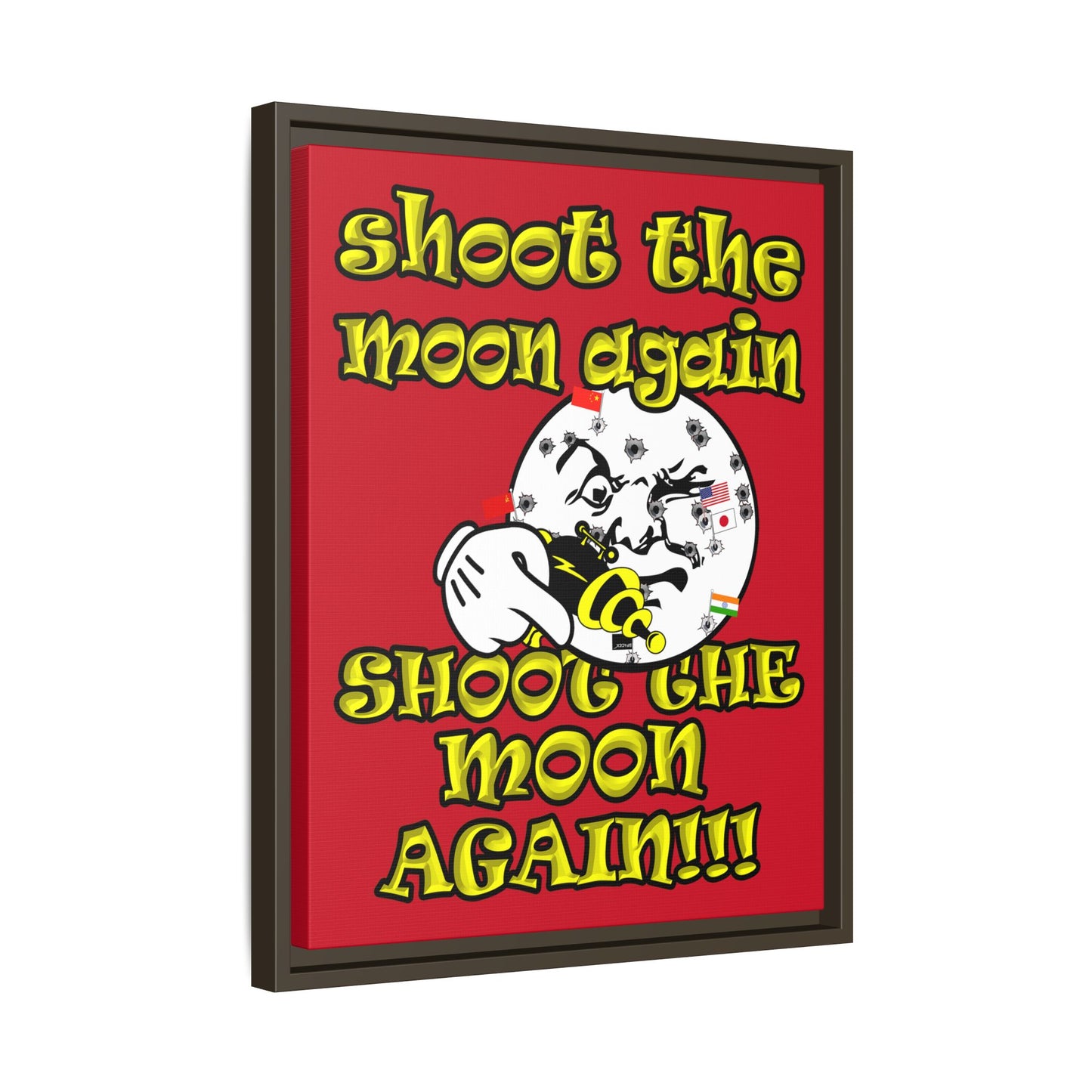 shoot the moon again - framed canvas art (dark red)