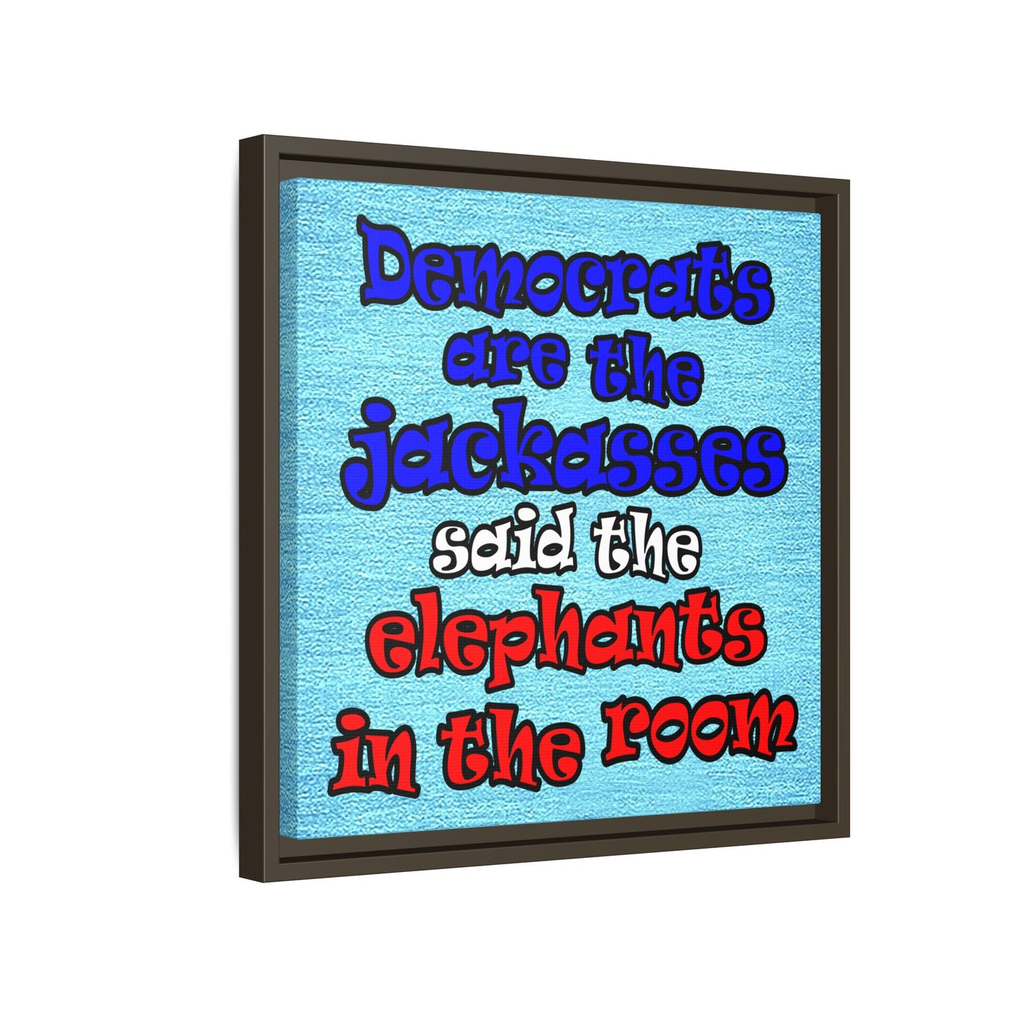 donkeys and elephants - framed canvas art (faded blue)