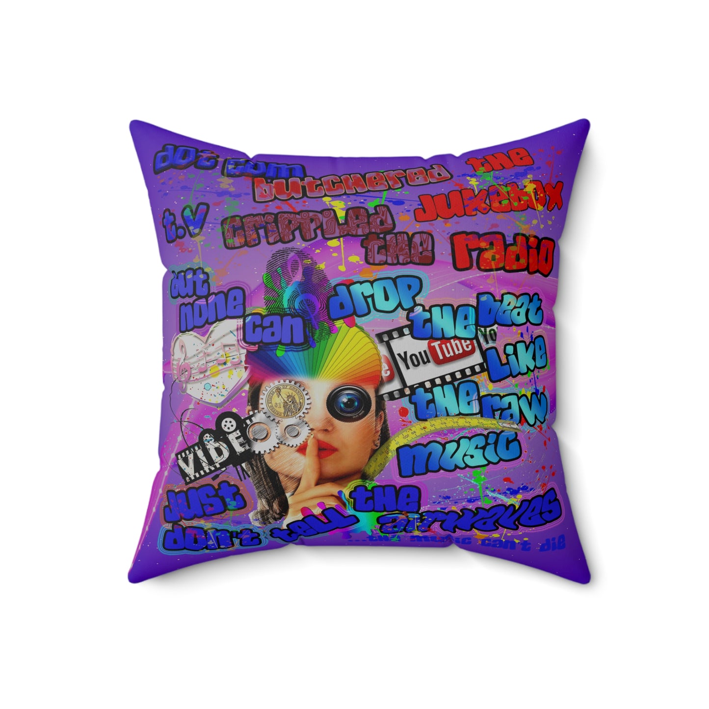 drop the beat - Spun Polyester Square Pillow - (purple-pink wave)