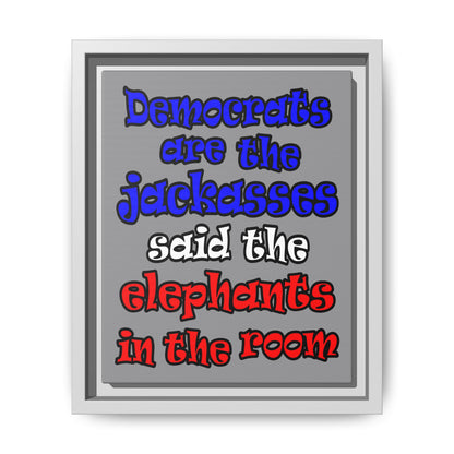 donkeys and elephants - framed canvas art (grey)