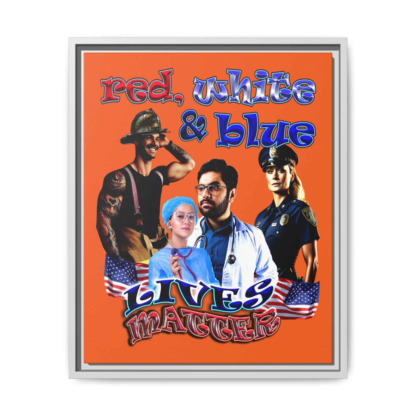 rw&b lives matter - framed canvas art (orange)
