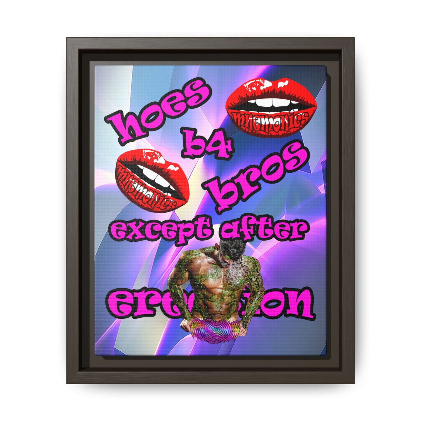 hoes b4 bros - framed canvas art (grey-pink wave)