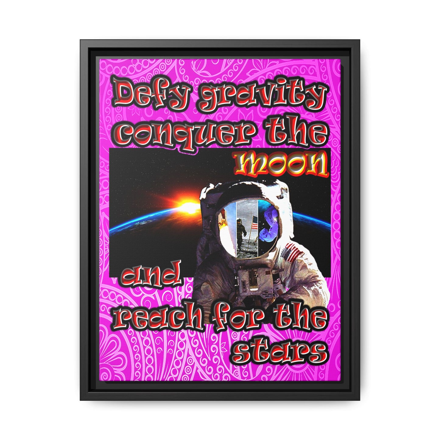 defy conquer reach - framed canvas art (pink swirl)