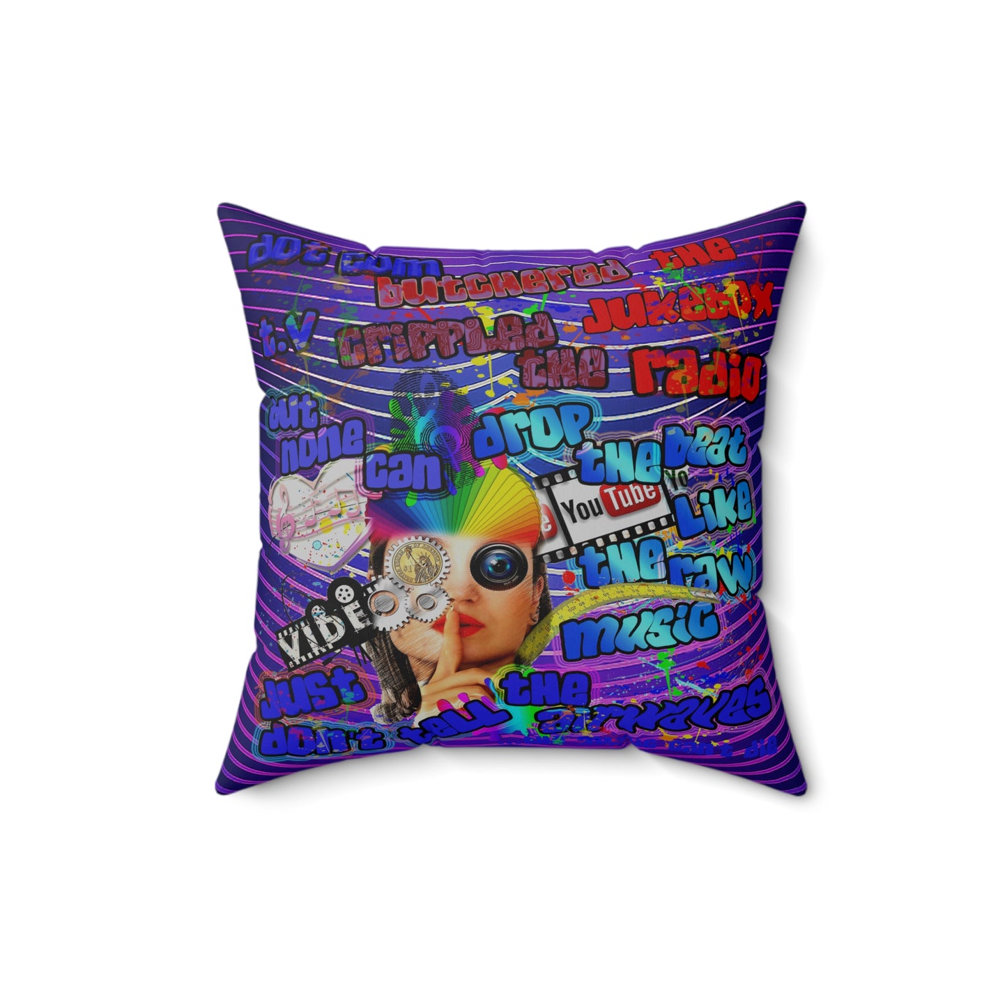 drop the beat - Spun Polyester Square Pillow - (purple wave)