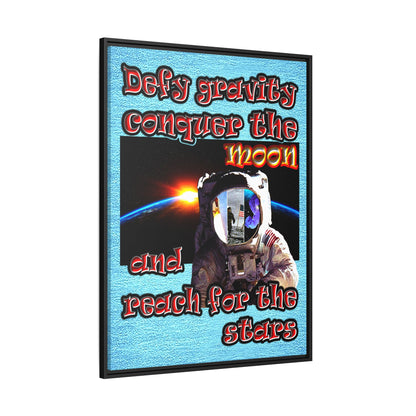 defy conquer reach - framed canvas art (faded blue)