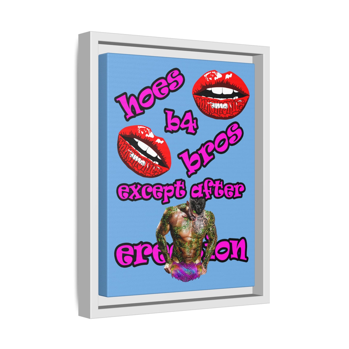 hoes b4 bros - framed canvas art (light blue)