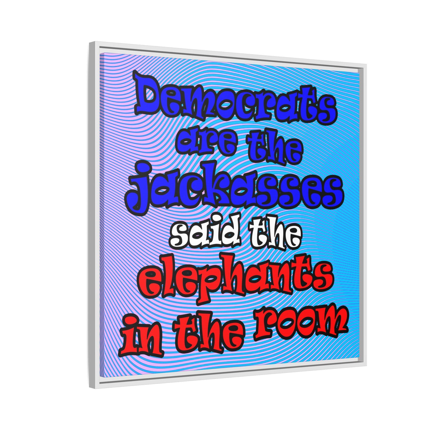 donkeys and elephants - framed canvas art (light blue-purple wave)
