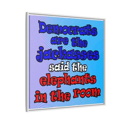 donkeys and elephants - framed canvas art (light blue-purple wave)