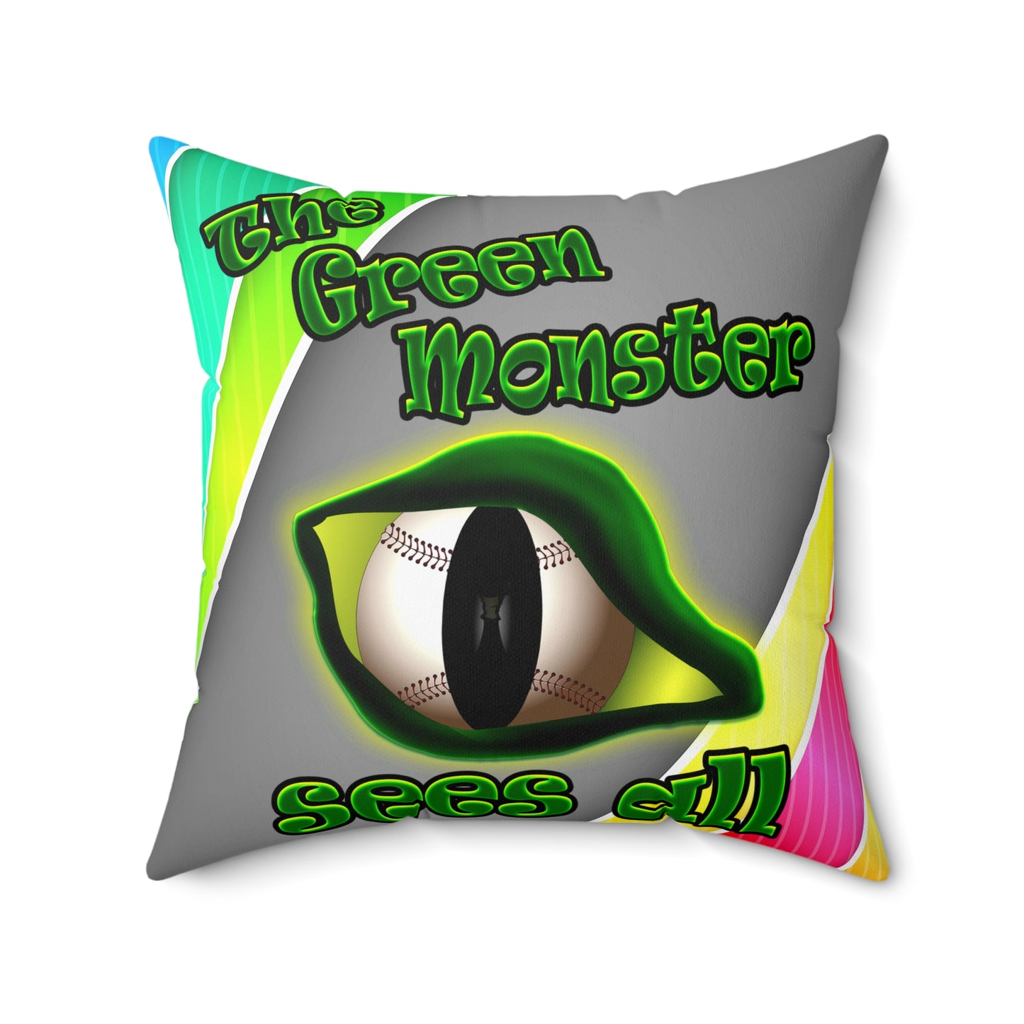 green monster - Spun Polyester Square Pillow - (rainbow split)