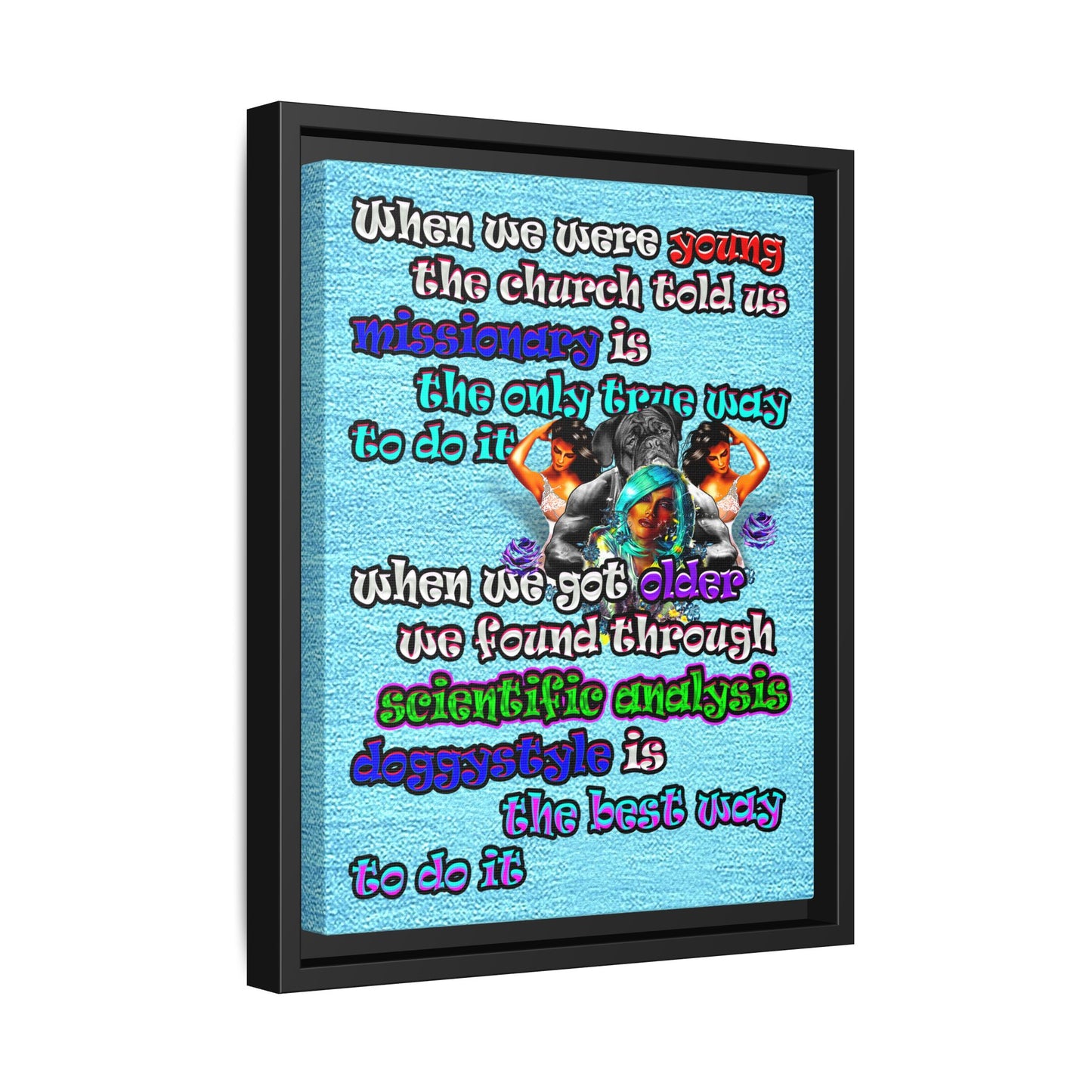 doggystyle - framed canvas art (faded blue)