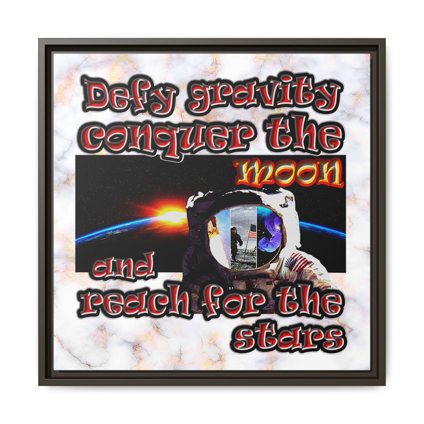 defy conquer reach - framed canvas art (white marble)
