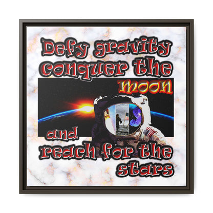 defy conquer reach - framed canvas art (white marble)